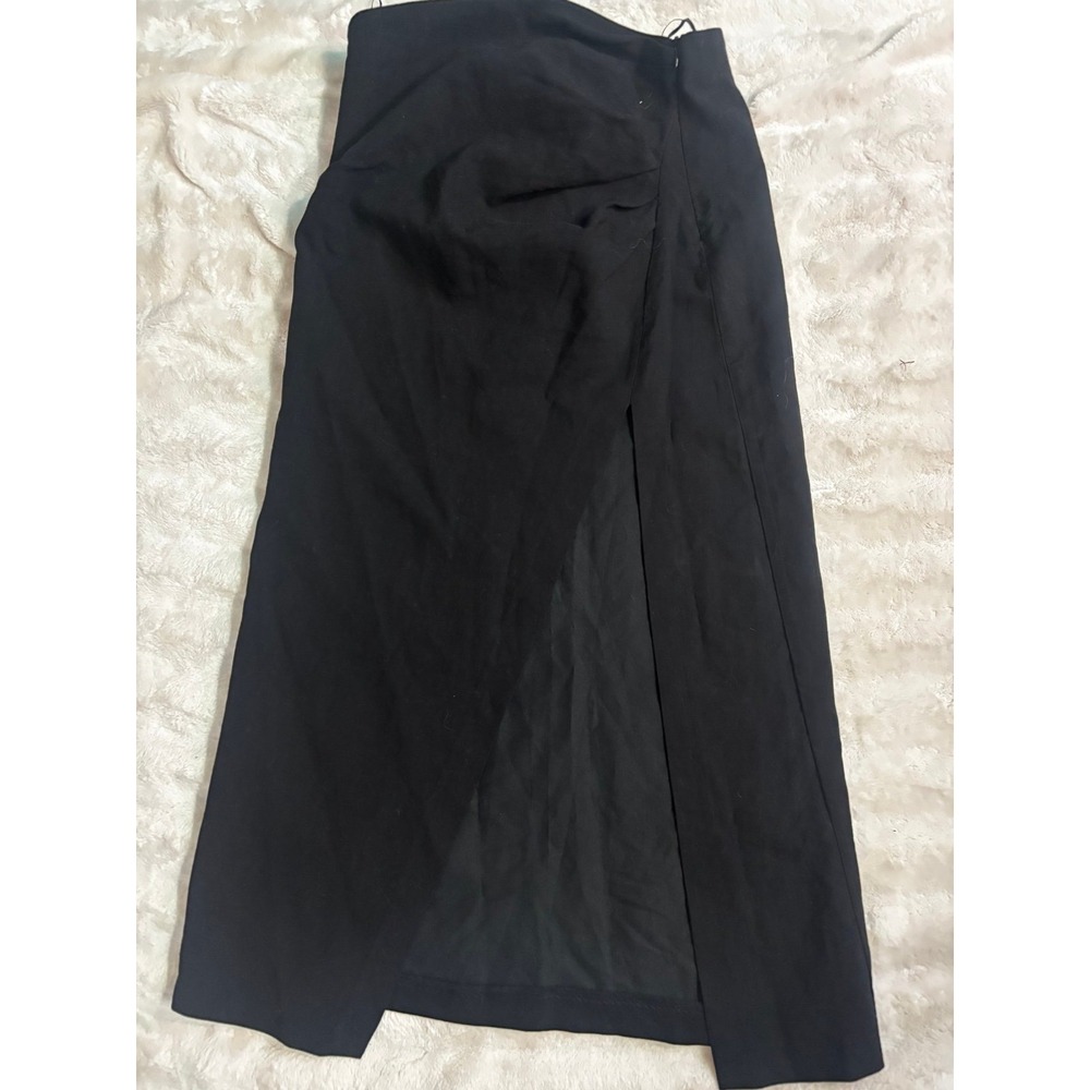 Zara NWT high low black midi skirt with ruched front detail with side zipper